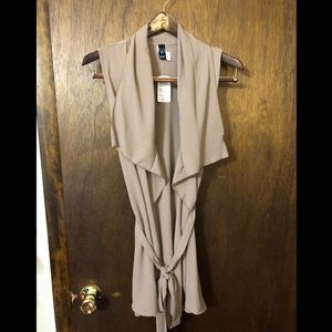 Beige Sleeveless Tie Shoulder Vest